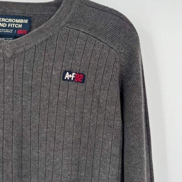 Vintage 90s Abercrombie And Fitch Mens Knit A/92 Pullover Sweatee Ribbed Gray XL - Picture 3 of 7